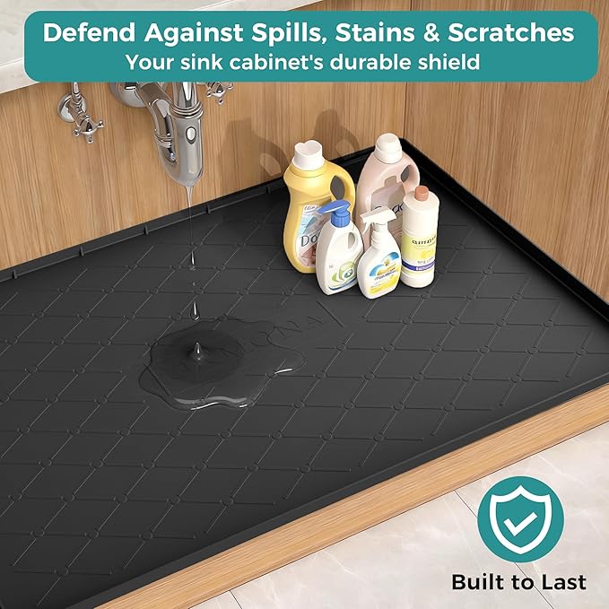 URMONA 22" x 14" Waterproof Silicone Mat in Multiple Sizes & Colors, Under Sink Mat for Kitchen & Bathroom, Pet Food Pad for Dogs & Cats, Kitchen Cabinet Liner, Multi-Purpose for Storage(Dark Grey) - Image 4