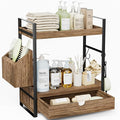 2-Tier Bathroom Counter Organizer, Wooden Vanity Shelf with Drawer & Basket | Pre-Drilled Holes, Skincare & Makeup Countertop Organizer and storage, Dark Brown by Unknown