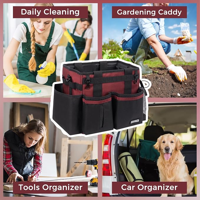 SCAVATA Compact Wearable Cleaning Caddy with Handle & Shoulder Straps | Small Cleaning Supplies Organizer, Under Sink & Car Cleaning Tools Storage Bag for Housekeepers Cleaners, AncoraRed - Image 7