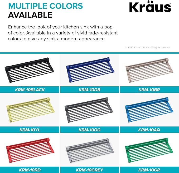 Kraus Multipurpose Over-Sink Roll-Up Dish Drying Rack, Colander and Trivet in Dark Grey, KRM-10DG - Image 10