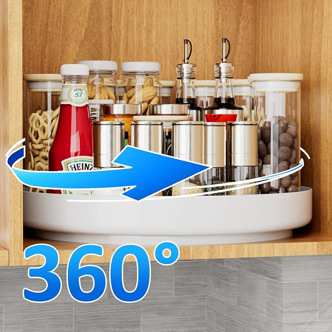 Ovicar Lazy Susan Cabinet Organizer - 13 inch Metal Turntable Lazy Susan for Kitchen Spice Rack Pantry Cupboard Bathroom Countertop Refrigerator Table Storage, White - Image 5