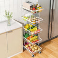 SAYZH 5-Tier Fruit Basket Stand with Vegetable Baskets for Kitchen, White | Stackable Metal Wire Basket, Sturdy Rolling Storage Carts for Kitchen, Pantry Organizer, Snack and Jar Storage by SAYZH