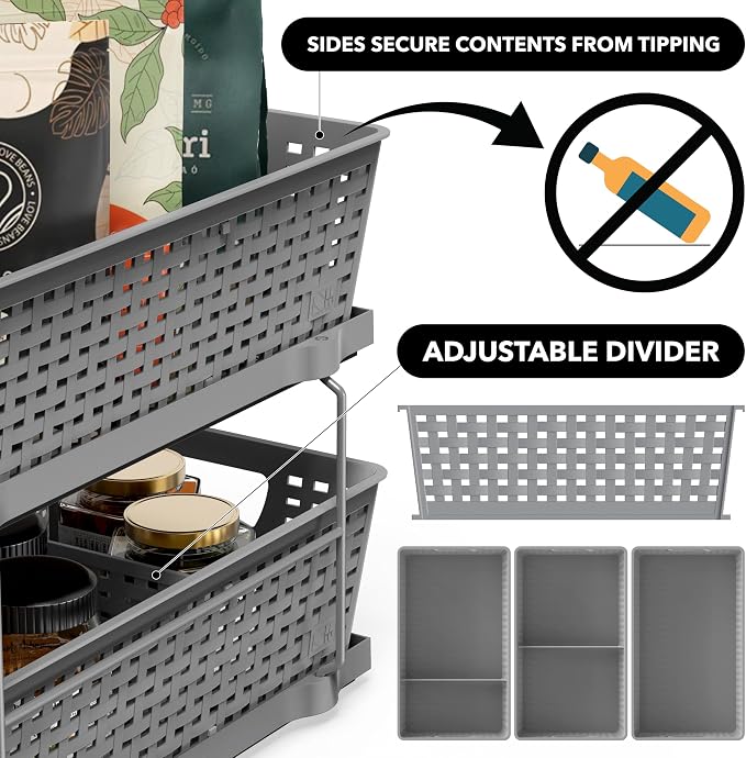 Simple Houseware 2 Tier Pull-Out Sliding Drawer Under Sink Storage, Gray | Great for Kitchen Bathroom Tray Shelf Organizer - Image 4