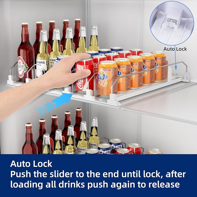 Drinks Organizer for Fridge and Pantry, Soda Can and Bottle Dispenser for Refrigerator with Automatic Pusher Glide, 5 Rows Holds Up to 25 Cans - Image 4