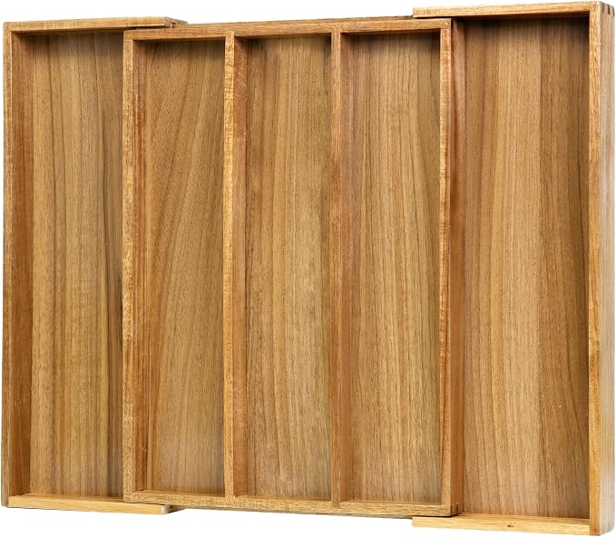 VaeFae Bamboo Drawer Organizer, Large, Acacia | Expandable Silverware Organizer, Kitchen Utensil Storage, Wooden Cutlery Tray with Dividers, Fork and Spoon Holder - Image 2