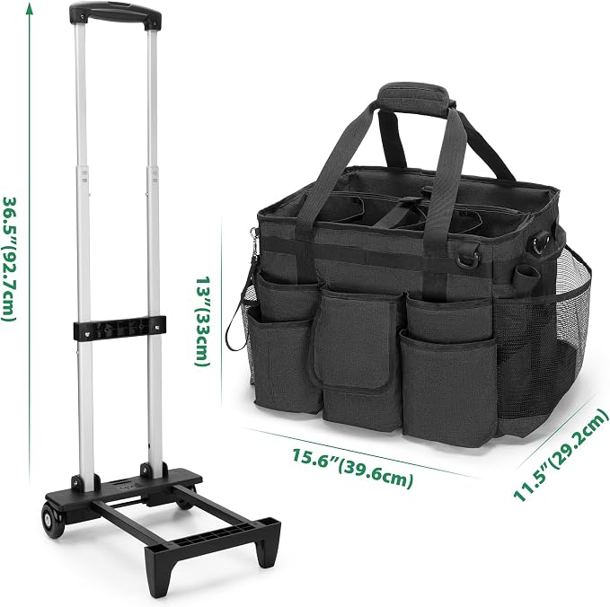 LoDrid Professional Rolling Cleaning Bag with Detachable Trolley, Black | Portable Cleaning Cart with Shoulder Strap for Housekeepers, Patent Design - Image 6