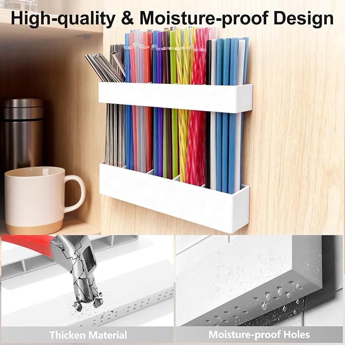 9.5” Large Acrylic Straw Holder for Cabinet Door, Adjustable Two-Part | Reusable Straws Organizer with Ultra Sticky Adhesive Strips, 2026 Straw Storage for Kitchen Cupboard (White) - Image 5