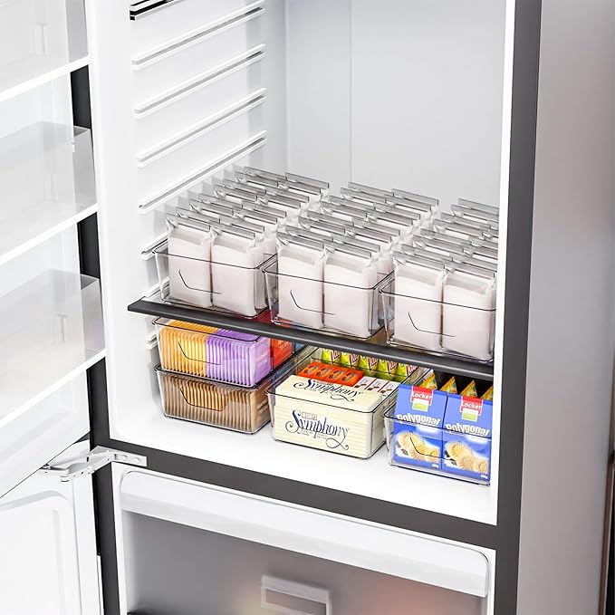 Stackable 6 Pack Snack Organizer for Pantry Shelf,Clear Pantry Organizers and Storage Bins for Fridge,Office,Cupboard,Plastic Pantry Snack Organizer For Breast Milk,Tea Bag,Food Storage Containers - Image 2