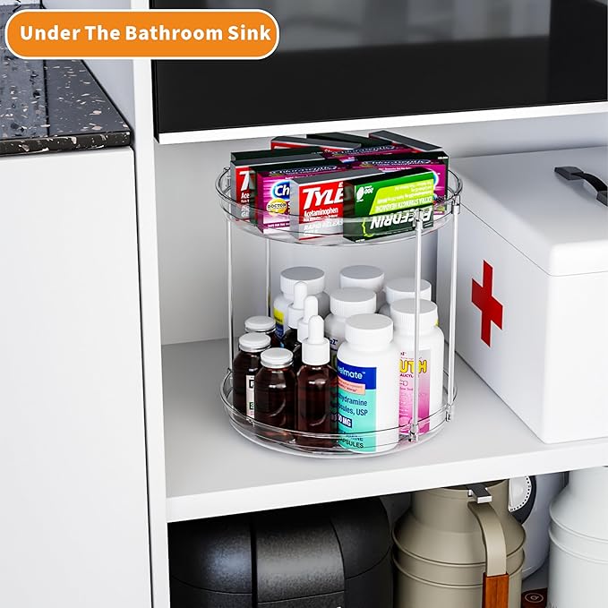 2 Tier Lazy Susan Turntable for Cabinet,Countertop,Pantry,9.5"W Spinning Seasoning Organizer,Double Rotating Kitchen Spice Rack Organizer and Condiments,Medicine,Vitamin Bottle Organizer Carousels,1Pc - Image 5