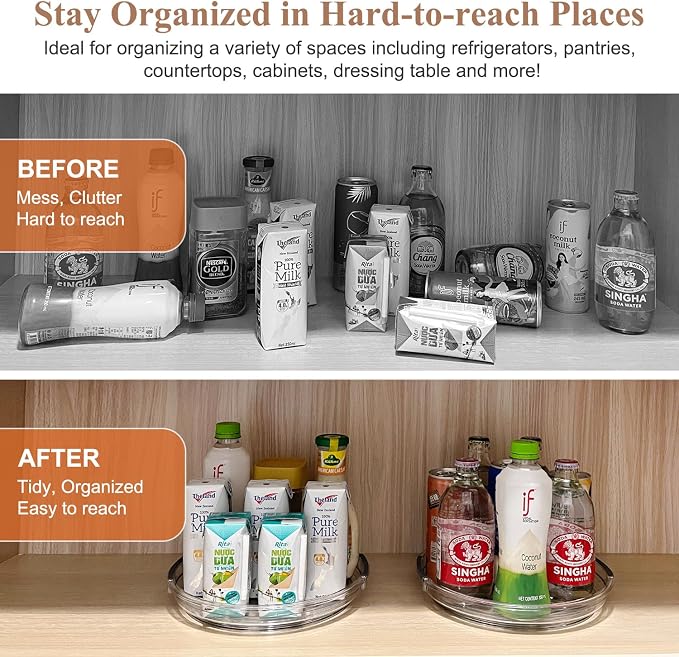 INCOSTAR 4 Pack Lazy Susan, 9 Inch Clear Turntable for Kitchen Cabinet | Rotating Spice Rack, Pantry Organizer and Storage, Bathroom Countertop Organizing for Makeup Vanity - Image 7