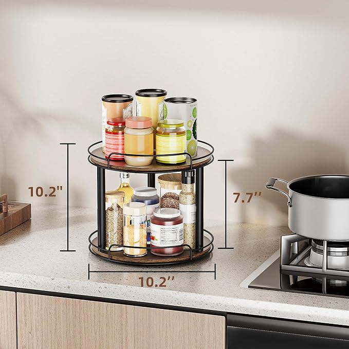 LAMU 10'' Wood Lazy Susan Turntable Organizer for Cabinet, 2 Tier Lazy Susan Spice Rack Organizer for Kitchen, Table Top, Countertop, Pantry, Medicine Organizer - Image 6
