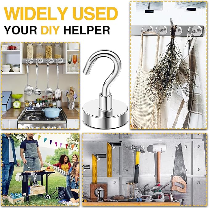 DIYMAG Magnetic Hooks 12pcs 50lbs Cruise Essentials 2026 Magnet Hook | Neodymium Heavy Duty Strong Magnets Hanging Ship Cabins Refrigerator Fridge Classroom Beach Vacation Kitchen Grills Home Tool - Image 6