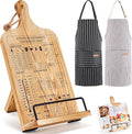 Housejoy Wooden Cookbook Stand for Kitchen: Adjustable Holder with 2 Aprons | Support Suspension&Foldable Easel Holder-Height Adjustable Stand-Measurement Conversion Chart-Ideal for Kitchen Counter by HouseJoy