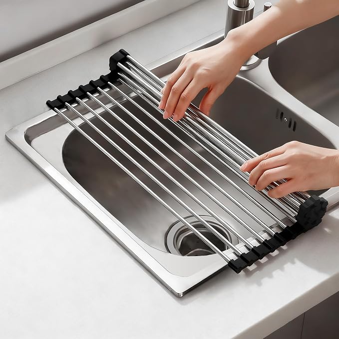 NEZUIBAN Dish Drying Rack with Roll Up and Over Sink for Kitchen,17.5"x11.8",Black by NEZUIBAN