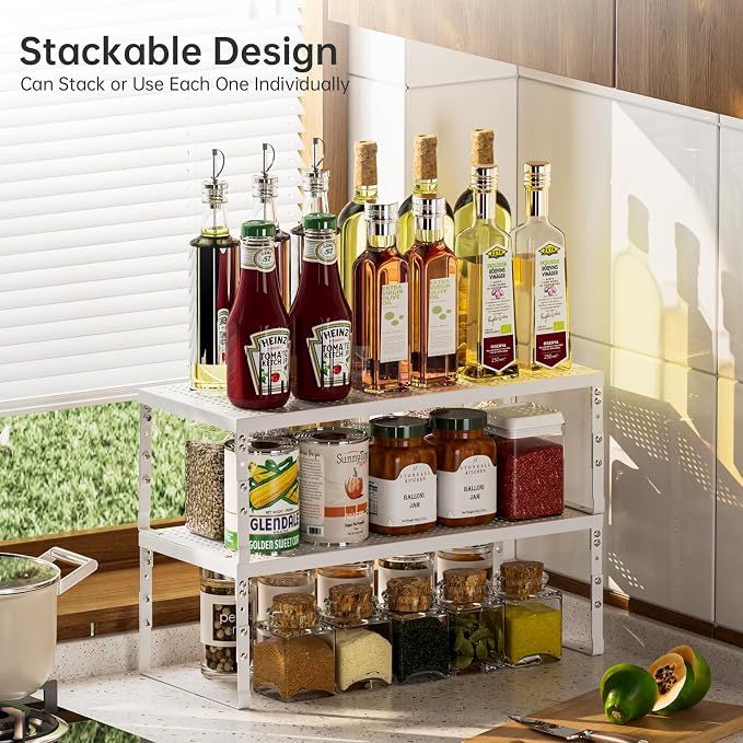Cabinet Shelf,Expandable Adjustable Stackable Kitchen Organizer,for cabinets, Kitchens, countertops, bathrooms Shelf Organizer(1Pack/White,Large) - Image 2