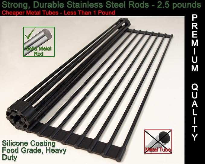 Generic Roll Up Drying Rack Black Multipurpose, 20.4x13.1 Inches, Silicone Coated Solid Stainless Rods, Dish Racks, Sink Cover for Counter Space, Small Kitchen, RV, and Apartment Must Haves - Image 2
