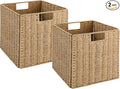 Wicker Storage Basket, Set of 2 Hand-Woven Storage Baskets for Shelves with Handles Foldable Cube Storage Baskets Bins, 9 inch Wicker Baskets for Pantry Bedroom Organizer &Decor, Natural by Vagusicc