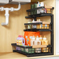 PXRACK Under Sink Organizer, 1-Pack 3-Tier Height Adjustable Thickened Metal Pull out Cabinet Organizer Shelf, Slide out Storage Drawer Rack for Bathroom Kitchen Pantry Home Organization, Black by PXRACK