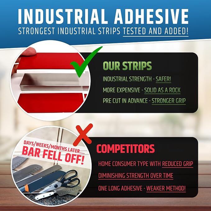 24" Strong Adhesive (No Drill) Magnetic Knife Holder for Wall - Professional Knife Strip - No Screws Needed - Adhesive Backing - Stainless Steel Knife Bar (Upgraded Version – Will Not Fall) - Image 9