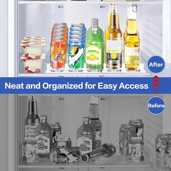Drink Organizer for Mini Fridge, Automatic Pusher Drink Dispenser for Refrigerator, Soda Can Organizer for Beer Beverage Holds up to 12 Cans 3 Row (Depth 12.2" x Wide 9.9") White - Image 6
