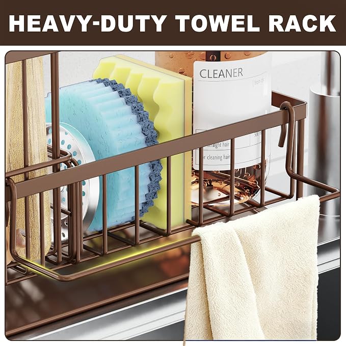 Sponge Holder for Kitchen Sink, Kitchen Sink Caddy, Kitchen Sink Sponge Holder, Dish Sponge Holder, Kitchen Sink Organizer for Sponge, Dish Brush, Scrubber(9.65" x 3.74" x 6.3", Brown) - Image 6