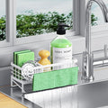 Kitchen Sink Caddy, Rustproof Self-Draining Sponge Holder, White | Metal Kitchen Caddy Sink Organizer, Detachable Dish Cloth Holder, Non-Slip Base, Kitchen Countertop Storage Accessories by DYFVRENKITCHENLIFE