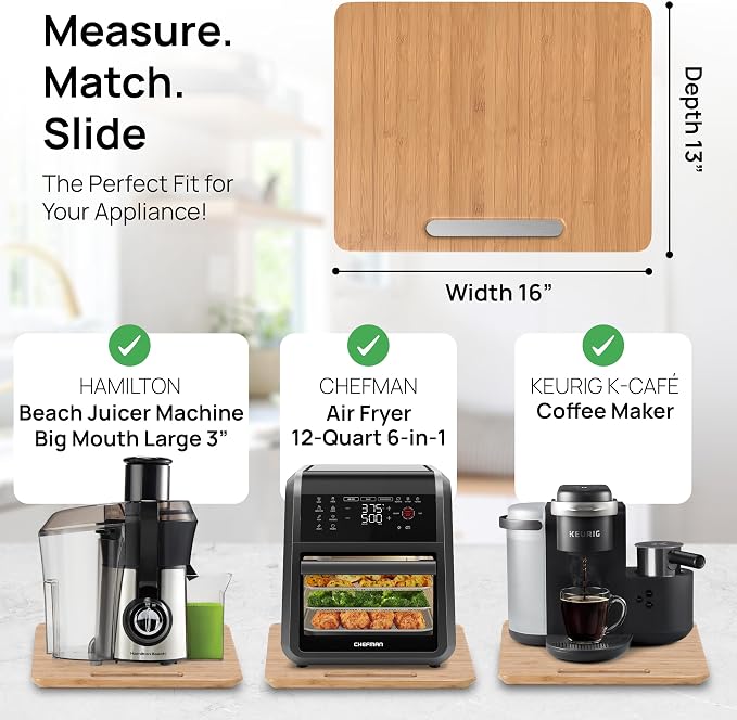 Ibyx Appliance Slider, Sliding Tray for Coffee Maker, 16 x 13 in, Natural | For Coffee Maker & Heavy Kitchen Appliances, Easy Slide, Made of Premium Bamboo, Space-Saving Kitchen Organizer 40lb Capacity - Image 5