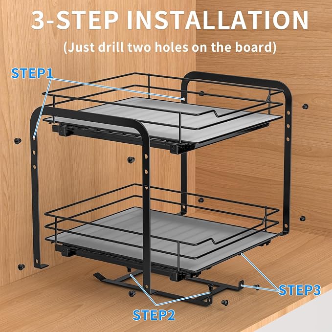 RCHYFEED 2 Tier Pull Out Spice Rack Organizer for Cabinet,9.5" Wx10.5Dx9.5H | Height Adjustable Spicy Shelf Metal Sliding Out Spice Rack Heavy Duty Vertical Spice Shelf for Inside Cabinets & Pantry - Image 5