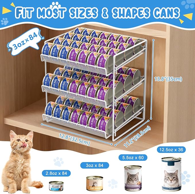 Cat Food Can Organizer 3-Tier Can Organizer for Pantry 84 Cans 3.5oz | White metal 3-tier cat food can organizer,Holds 84 cans 3.5oz,Adjustable pantry countertop storage for kitchen cabinet - Image 5