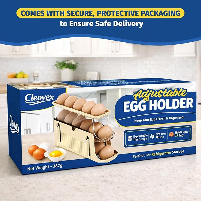 Adjustable Egg Holder for Fridge, Space Saving Egg Organizer Container, Automatic Rolling Egg Dispenser for Refrigerator, Clear Tray for Kitchen Countertop, Home, RV and Dorm Room - Image 6