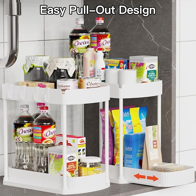 2 Packs Under Sink Pull-Out Storage Organizers, 14.8 Inches, White | Multi-Purpose Cabinet Organizers and Storage for Bathroom & Kitchen - Image 4
