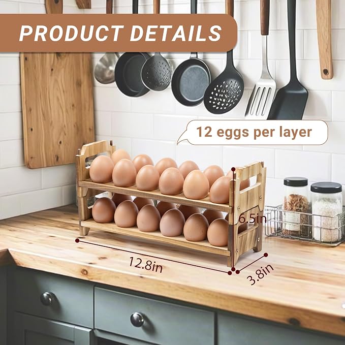 Yuoyar Wooden Fresh Egg Holder Countertop Stackable egg storage - Image 7