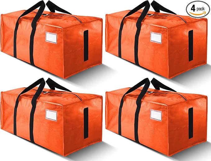 HOMESURE Supports 200lbs Heavy Duty Moving Bags - Strong Zipper & Wrap-Around Handles - Water-Resistant Storage Totes, Durable Alternative to Moving Boxes - 4 Pack - Orange by HOMESURE