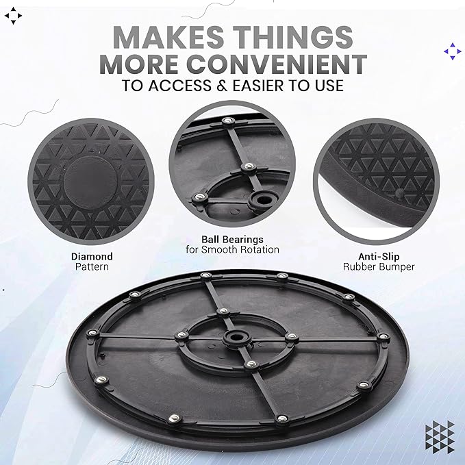 10 Inch Lazy Susan Turntable Organizer, Non Skid Large Lazy Susan Turntable for Cabinet, Computer or Laptop, Plastic Turn Table, Black, 1 PC - by RamPro - Image 5