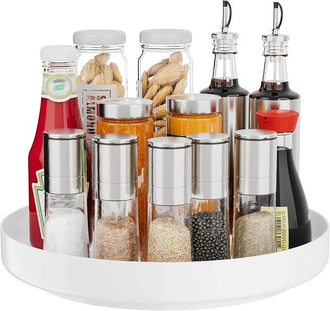 Ovicar Lazy Susan Cabinet Organizer - 11 inch Metal Turntable Lazy Susan for Kitchen Spice Rack Pantry Cupboard Bathroom Countertop Refrigerator Table Storage, White by OVICAR