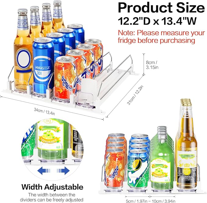 Drink Organizer for Mini Fridge, Automatic Pusher Drink Dispenser for Refrigerator, Soda Can Organizer for Beer Beverage, Holds up to 16 Cans 4Row (Depth12.2 xWide13.4) - Image 2