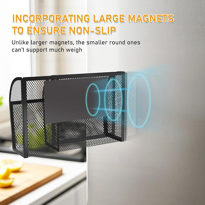 Magnetic Pencil Holder-Magnetic Basket for Fridge 3-Grid Mesh Magnetic Pen Holder for Refrigerator, Extra Strong Magnets Mesh Marker Holder Locker Accessories Organizer for Whiteboard - Image 3