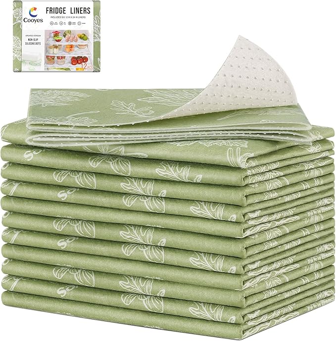 Cooyes Drawer & Shelf Liner for Kitchen Cabinets, Breathable Cloth Material, Machine Washable, Refrigerator Liners with Non-Slip Particles, Keep Produce Fresh Longer, 12 Pack, 12" * 24", Sage Green by Cooyes