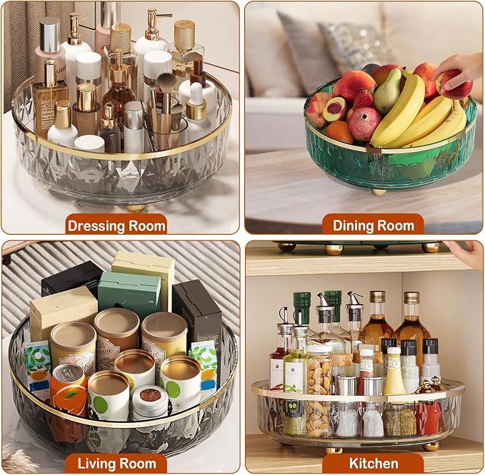11-Inch Clear Lazy Susan, Non-Skid Rotating Storage Tray, Ideal for Kitchen Cabinets, Pantry, Refrigerator, Bathroom Countertop, Vanity Makeup Organizer, Spice Rack (White, 11Inch) - Image 6