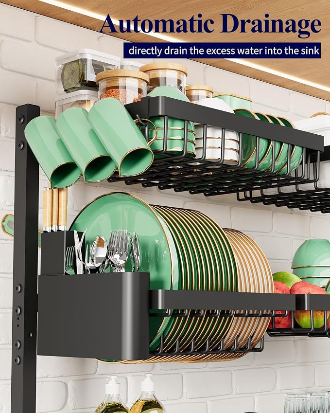 Kitsure Adjustable Over The Sink Dish Drying Rack, 31.5" -39.4" x 30.3" | Sink Drying Rack for Kitchen Sink, Dish Rack Over Sink with Cutlery & Utensil Holders, Kitchen Storage, Black - Image 6