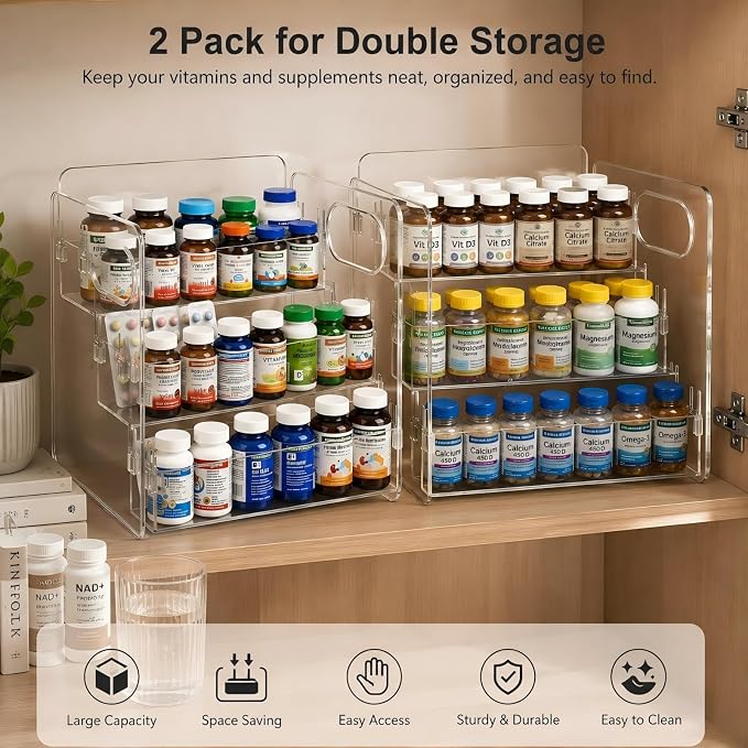 3-Tier Vitamin Storage Organizer, Organizer For Vitamin Bottles And Medicine Bottle, Vitamin Bottle Organizer For Countertop, Bathroom Cabinet Storage Items Are Clearly Visible (2item) - Image 3