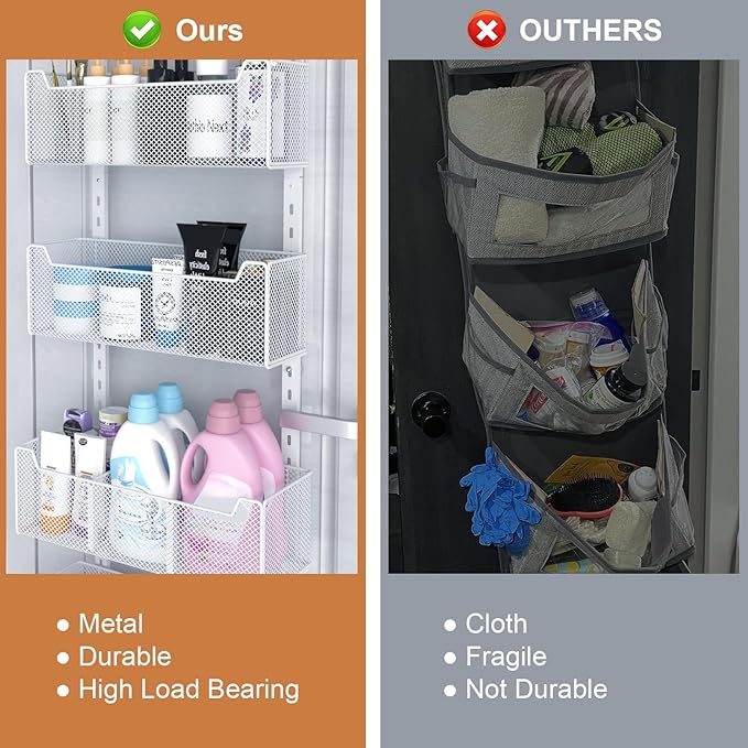 VyGrow Over The Door Organizer, Metal Door Organizer Hanging with 5 Adjustable Baskets and Coat Hook, Behind The Door Storage for Bedroom Closet Bathroom Pantry Cabinet Kitchen, White - Image 6