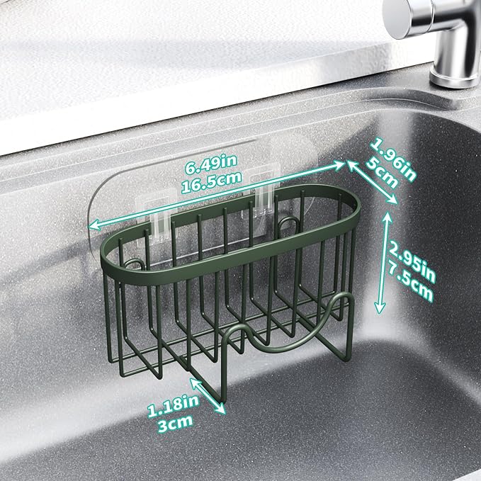 HapiRm Sponge Holder for Kitchen Sink - Sink Caddy with Unique M-Shaped, 2 Installation Methods Kitchen Organizer, Rustproof Stainless Steel Sponge Caddy - Green - Image 5