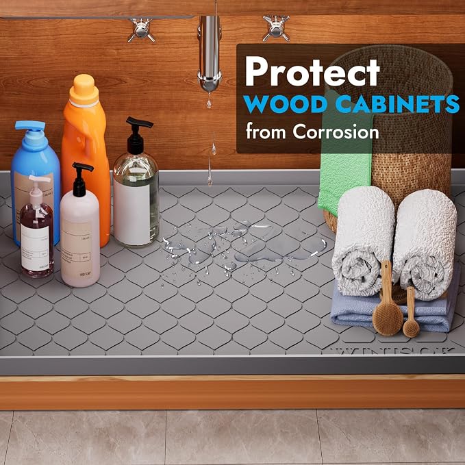 Winisok Waterproof Under Sink Mat 40" x 19", Silicone Mat, Dark Gray | Raised Edge Traps Spills & Leaks, Shelf Liner, Cabinet Protector, for Kitchen, Bathroom, Boots, Pets, Home Essentials - Image 4