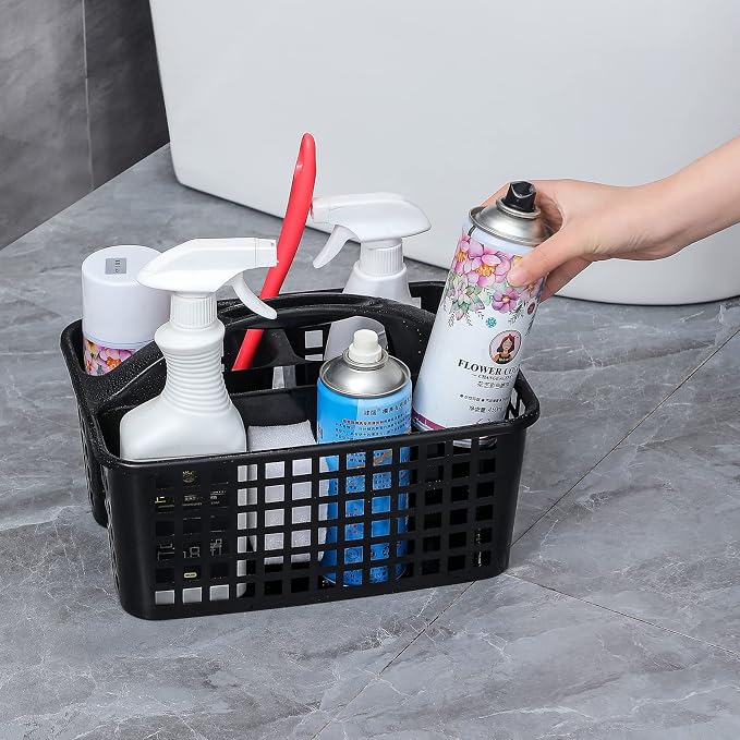 Portable Shower Caddy Basket Plastic Storage Basket with Compartments Black | Sturdy Large Capacity Cleaning Supplies Organizer Divided Tool Bin for Bathroom Kitchen Bedroom College Dorm Essentials - Image 3