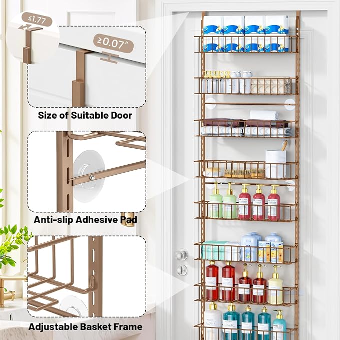 ElegantArray 10-Tier Pantry Door Organizer, Brown | Over The Door Pantry Organizer Rack and Storage, Hanging Spice Rack Shelves Door, Home Office Laundry Room Bathroom & Kitchen - Image 4