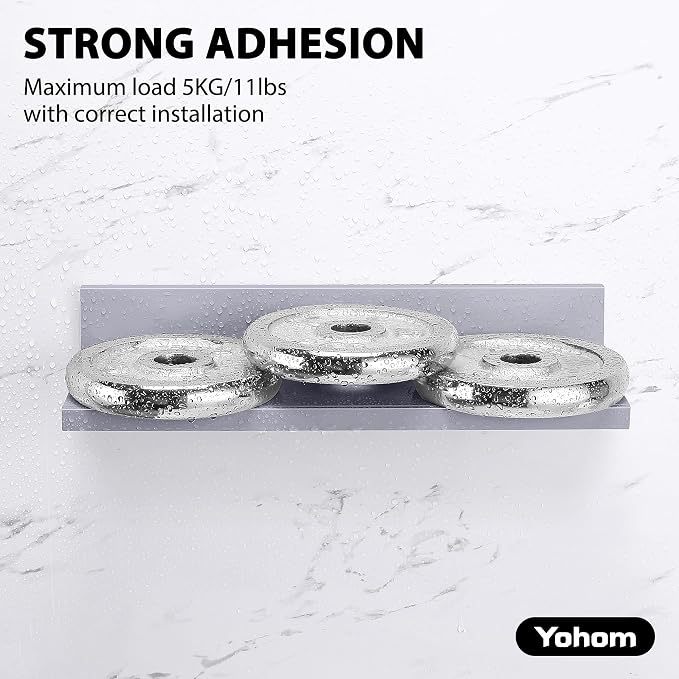 YOHOM Gray Adhesive Floating Shelf No Drilling for Bathroom Tile Wall Stick on Shower Shelf Rack Organizer 14.96inch - Image 7