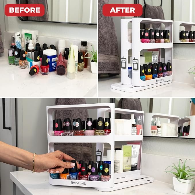Spice Rack Organizer for Cabinet, Pull & Rotate, 2-Tier | Double-Decker Shelves, 10.8"H x 5.25"W x 10.8"D, Modular Side-By-Side, Non-Skid Feet, Stick-On Labels, Sturdy Build - Image 9