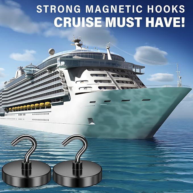 FINDMAG 6 Pack Black Magnet Hooks, 150LB+ Magnetic Hooks for Cruise Cabins | Heavy Duty Cruise Magnetic Hooks with Neodymium for Locker, Office, Fridge, Classroom, Grill and Ship Use - Image 2