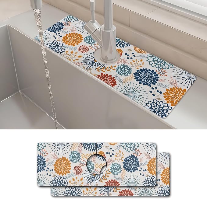 2PCS 15" X 5.5" Kitchen Sink Splash Guard Faucet Mat Mandala Super Absorbent Fast Drying Faucet Guard & Draining Mat Sink Splash Guard Behind Faucet for Kitchen, Bathroom by Unknown